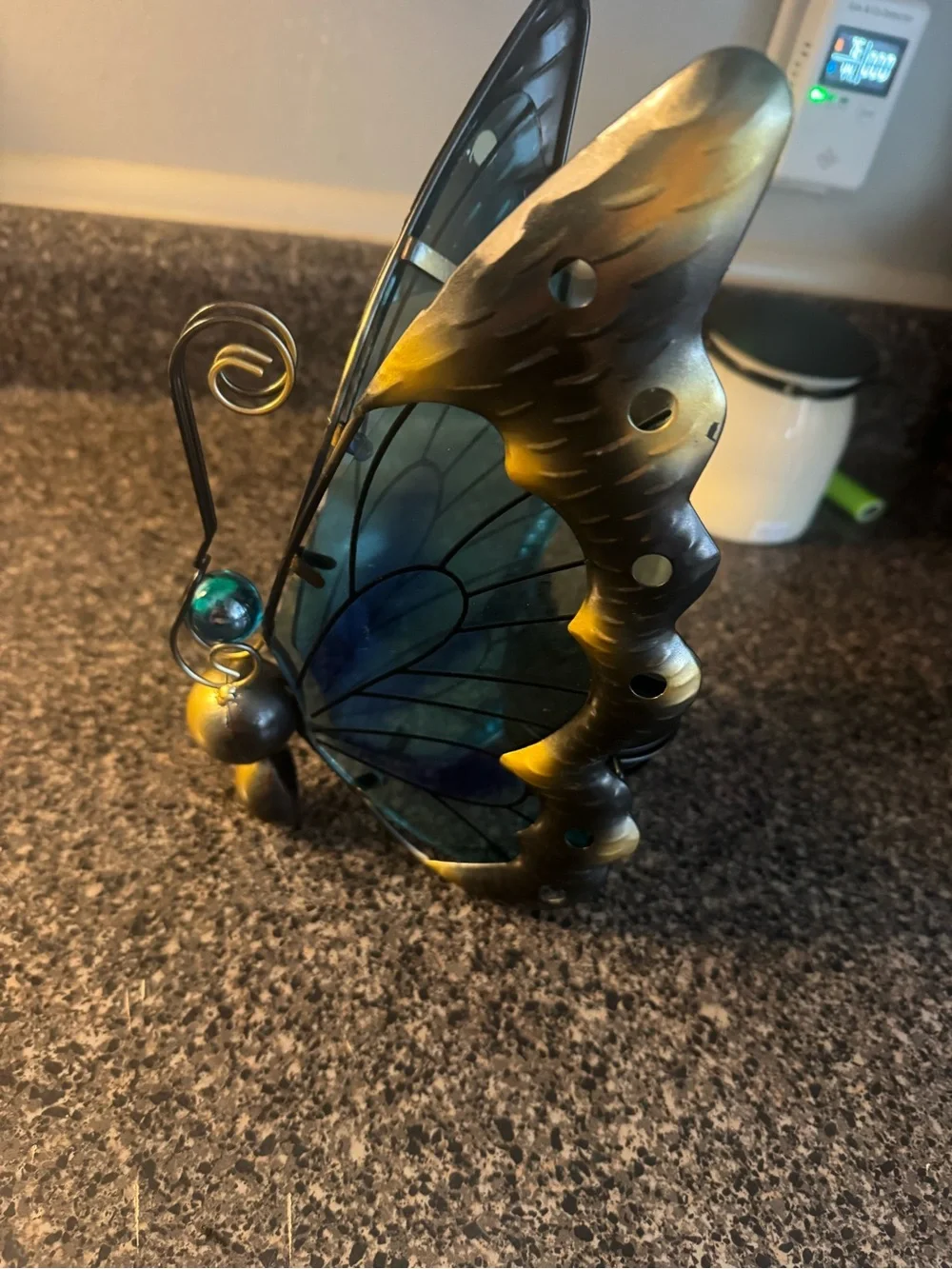 Decorative Blue-Green Butterfly Home Art Figurine With Light- LIGHT DOES NOT WOR